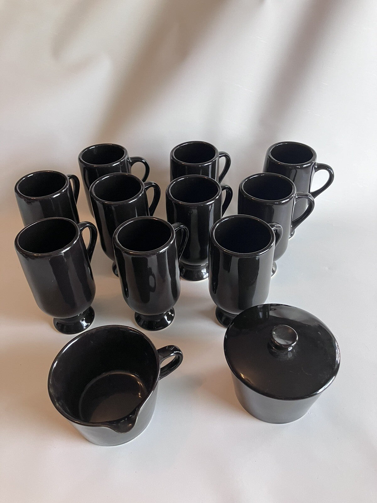 10-MCM California Pottery Espresso Footed Mugs With Handles. Sugar/Creamer-Black