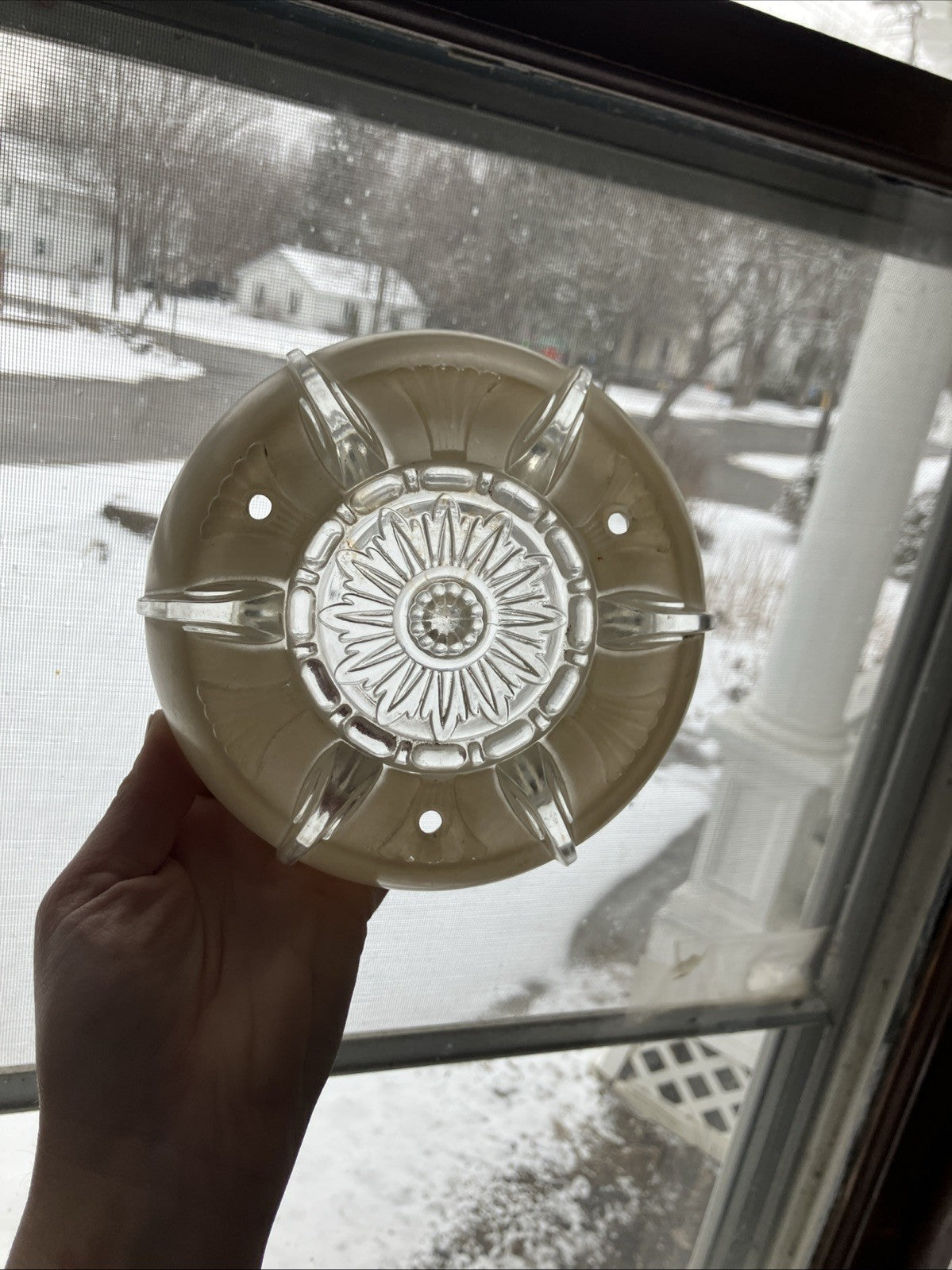 2-6” Wide Vintage Art Deco Beige Glass Ceiling Light Fixture Cover Set; EVC