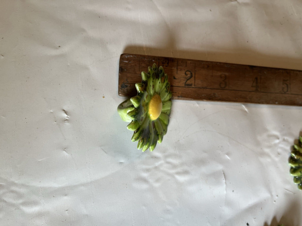 Vintage 1970s Ceramic Homemade Flower/Butterfly Ceramic Macrame Rings (5 Total)