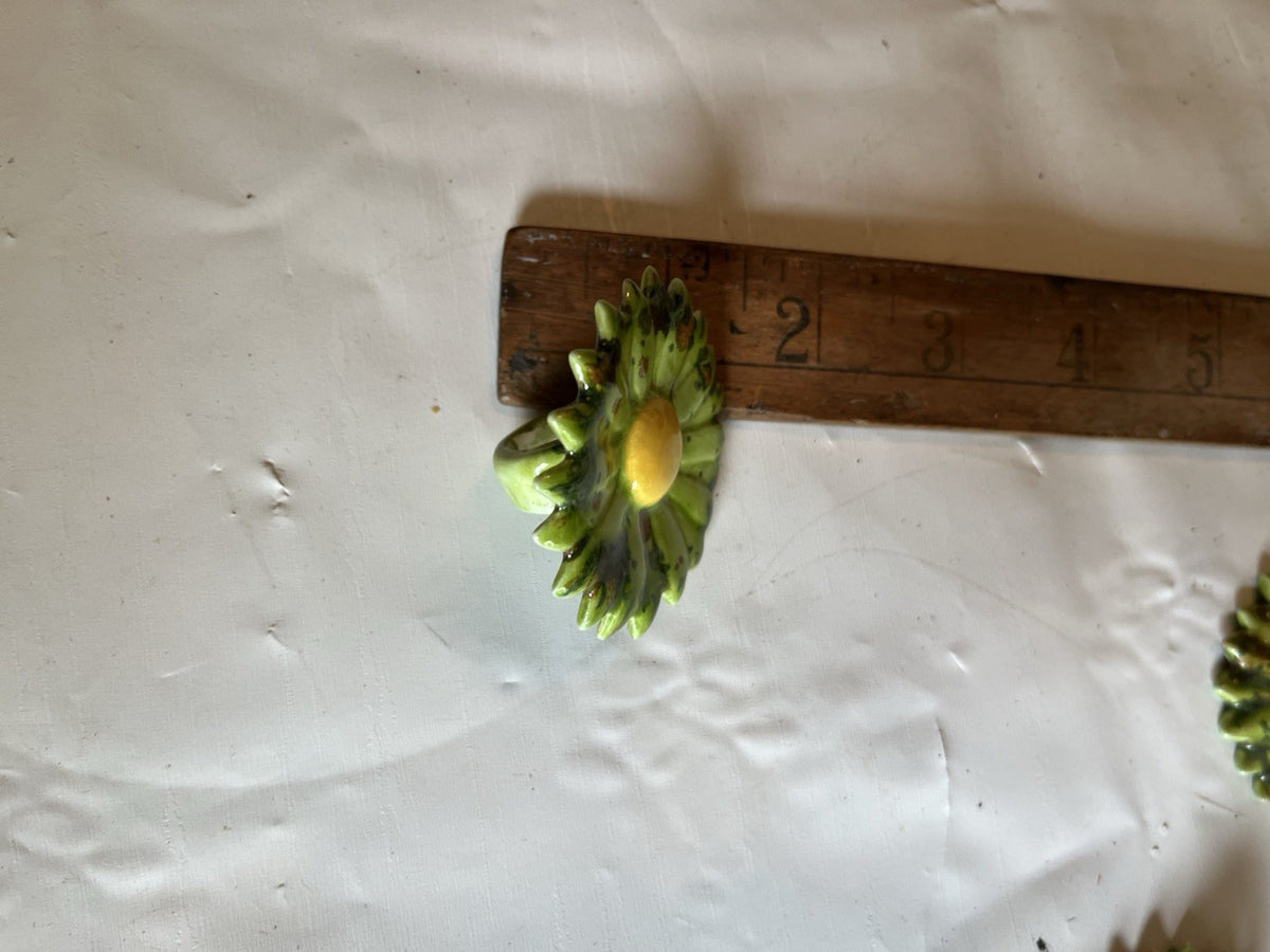 Vintage 1970s Ceramic Homemade Flower/Butterfly Ceramic Macrame Rings (5 Total)