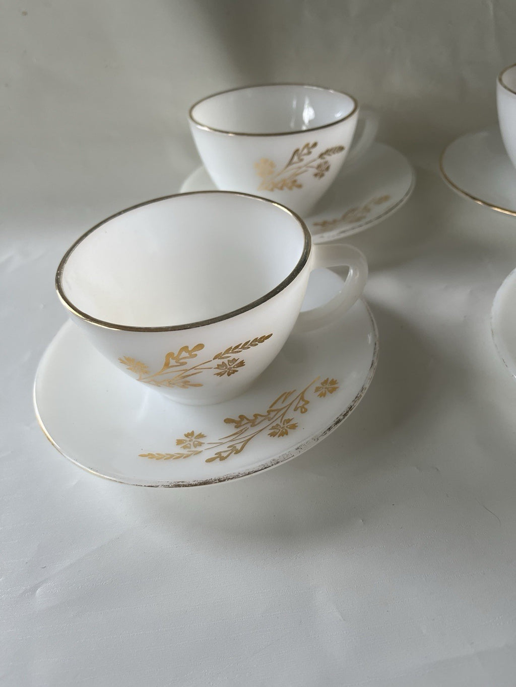 Vintage Fireking Milk Glass With Meadow Gold Detail Mix Lot, See Photos