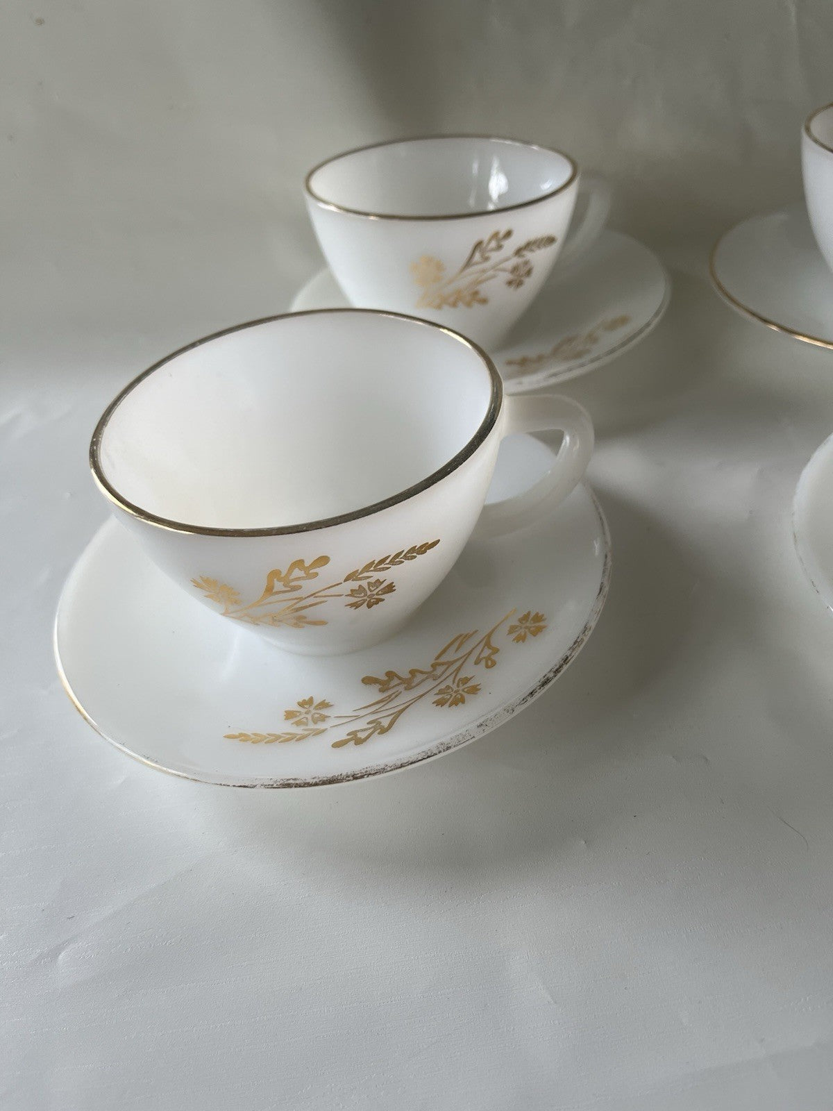 Vintage Fireking Milk Glass With Meadow Gold Detail Mix Lot, See Photos