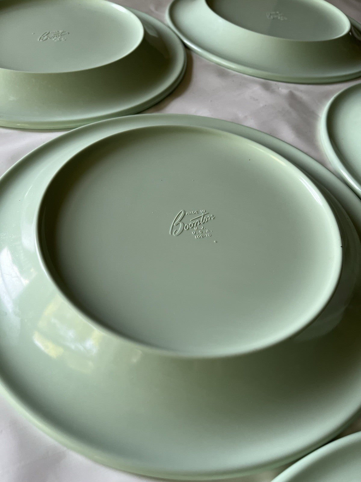 Vintage MCM 10” Sea Foam Green Boonton Melamine Dinner Plates (6) 102-10 Made NJ