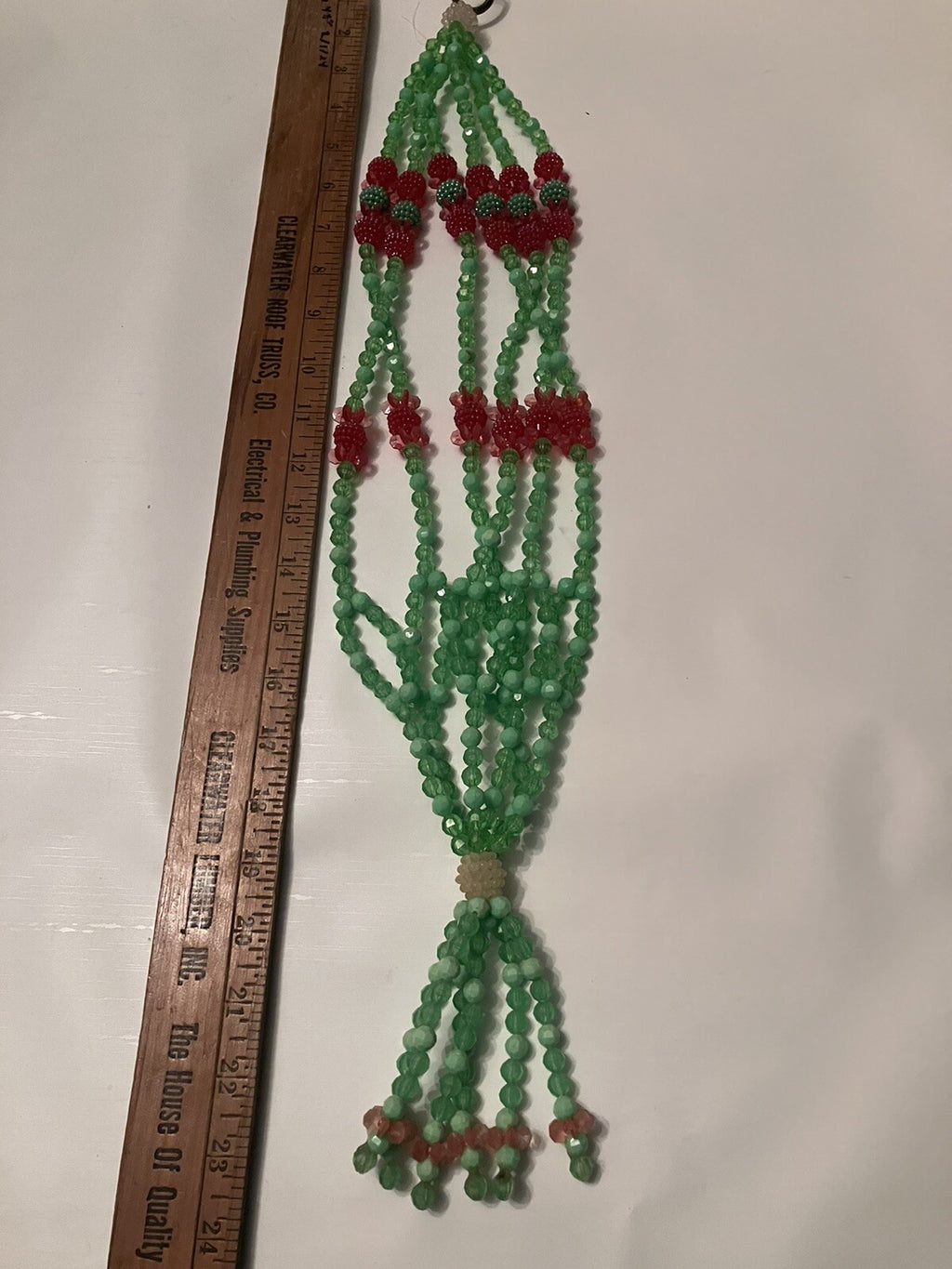 Vintage Beaded Abstract Plant Hanger; EVC, 23” Long
