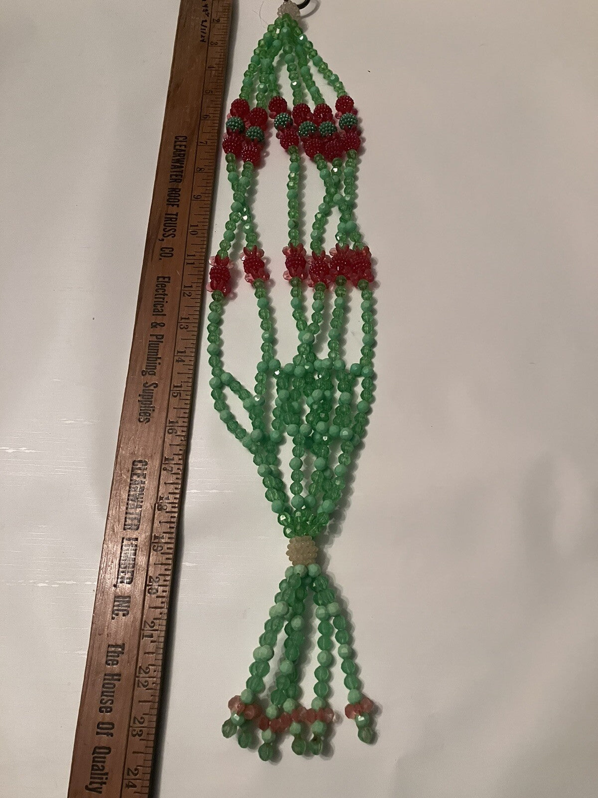 Vintage Beaded Abstract Plant Hanger; EVC, 23” Long