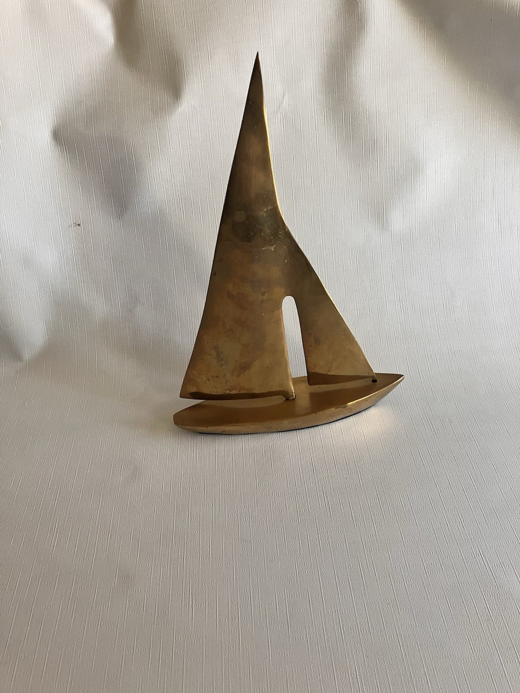 Vintage Solid Brass Sailboat Nautical Ship Sculpture Sail Boat Figurine Korea