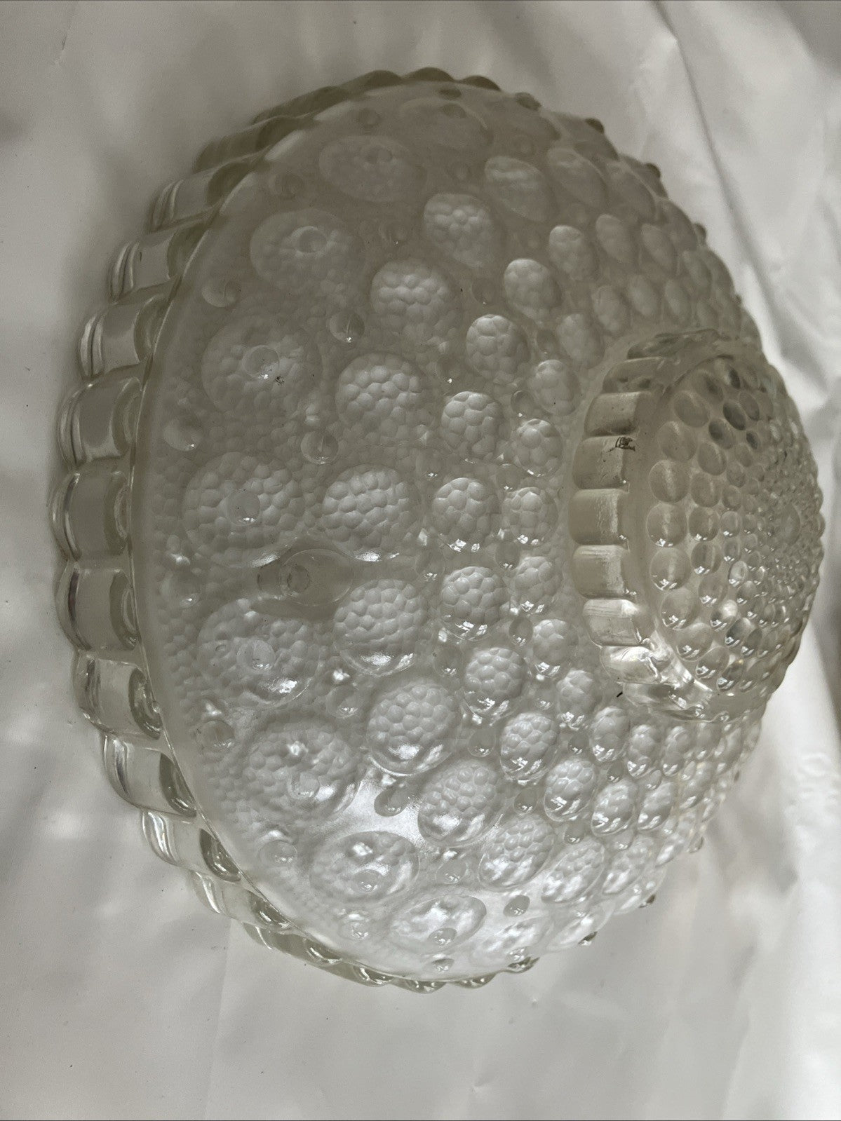 Vintage Ceiling Light Shade ‘20’s Art Deco 3 Hole White Hobnail Bubble Glass EUC