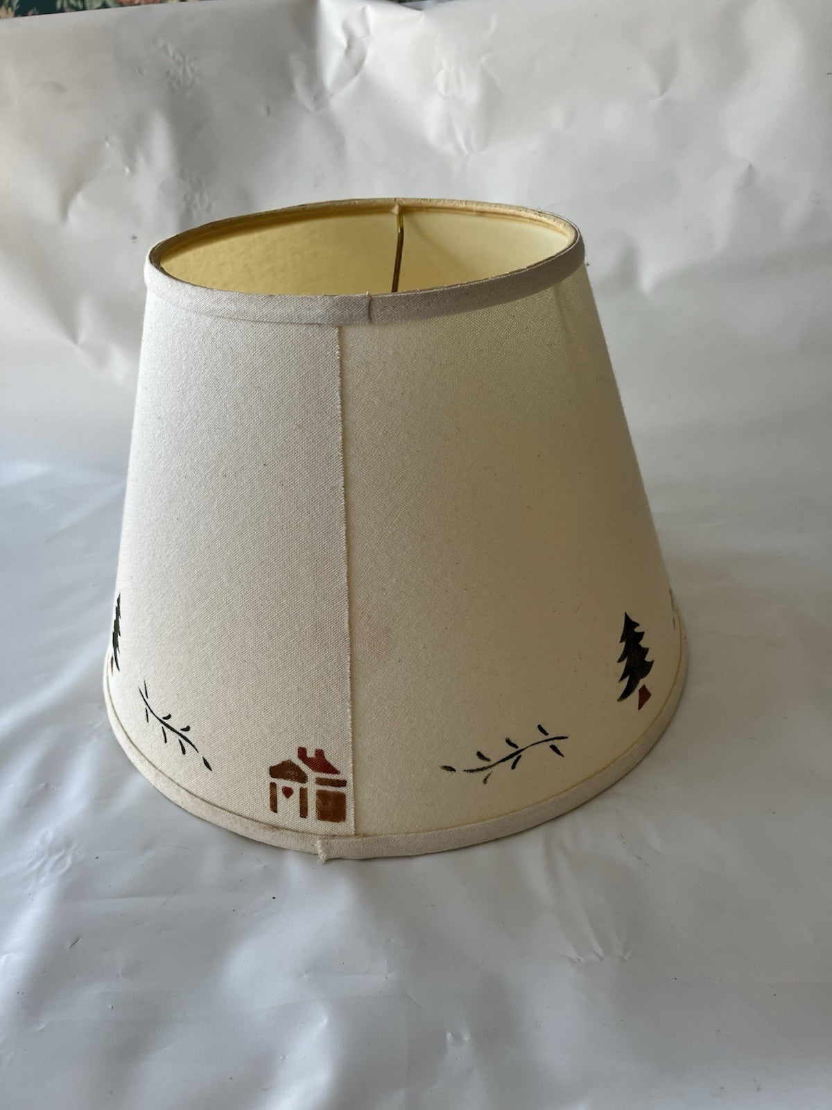1990’s Primitive White Lamp Shade; 12” Wide Base, 8” Tall, Screw Open Shade