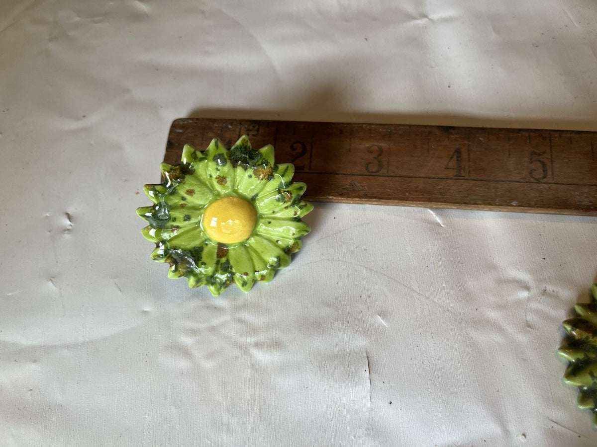 Vintage 1970s Ceramic Homemade Flower/Butterfly Ceramic Macrame Rings (5 Total)