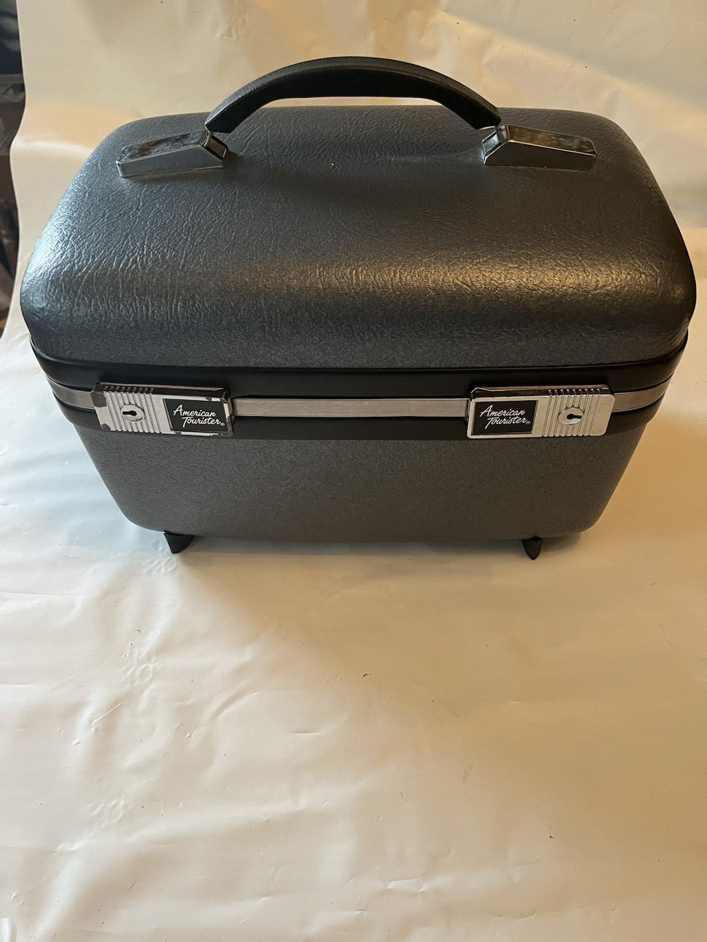 Vintage 1960s American Tourister Hard Shell Travel Luggage Slate Blue Train Case