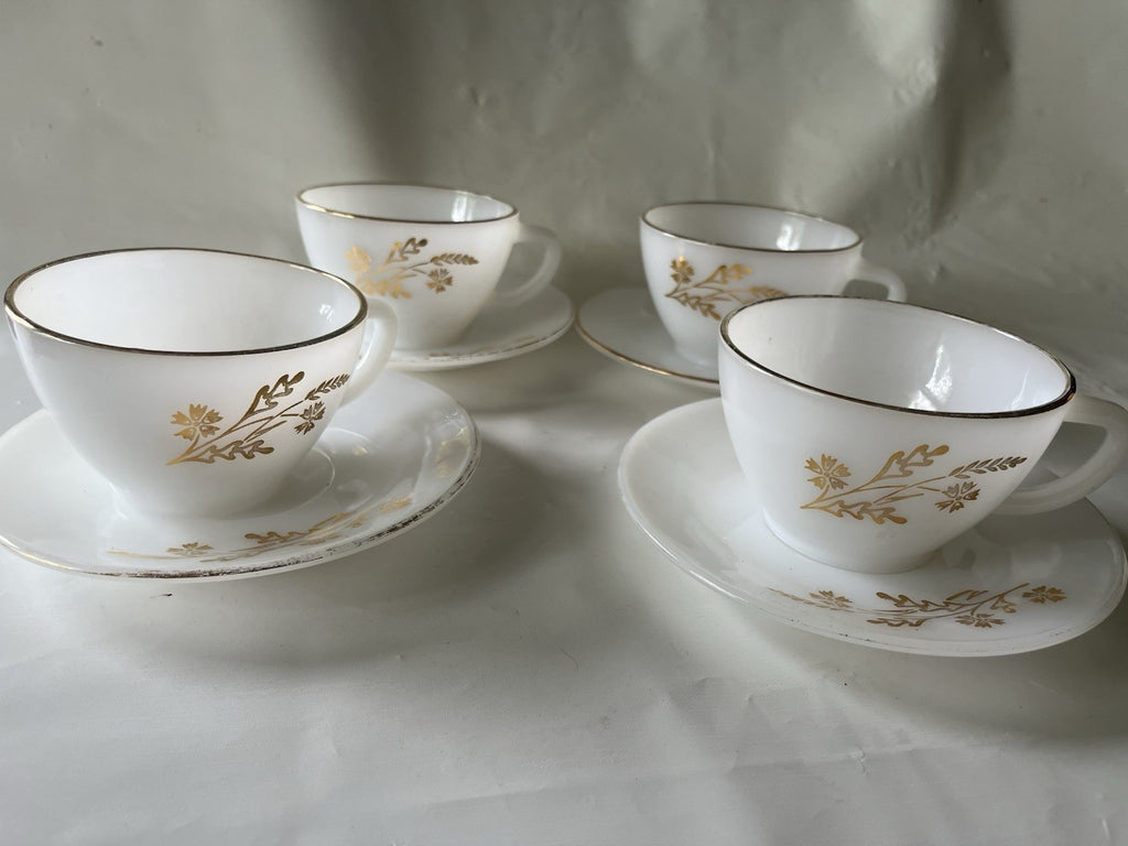 Vintage Fireking Milk Glass With Meadow Gold Detail Mix Lot, See Photos