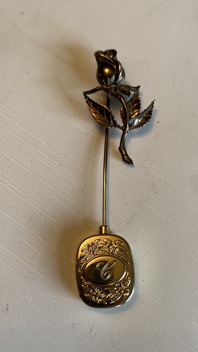 Anson Sterling Silver Rose Stick Scarf Hat Pin Gold Wash