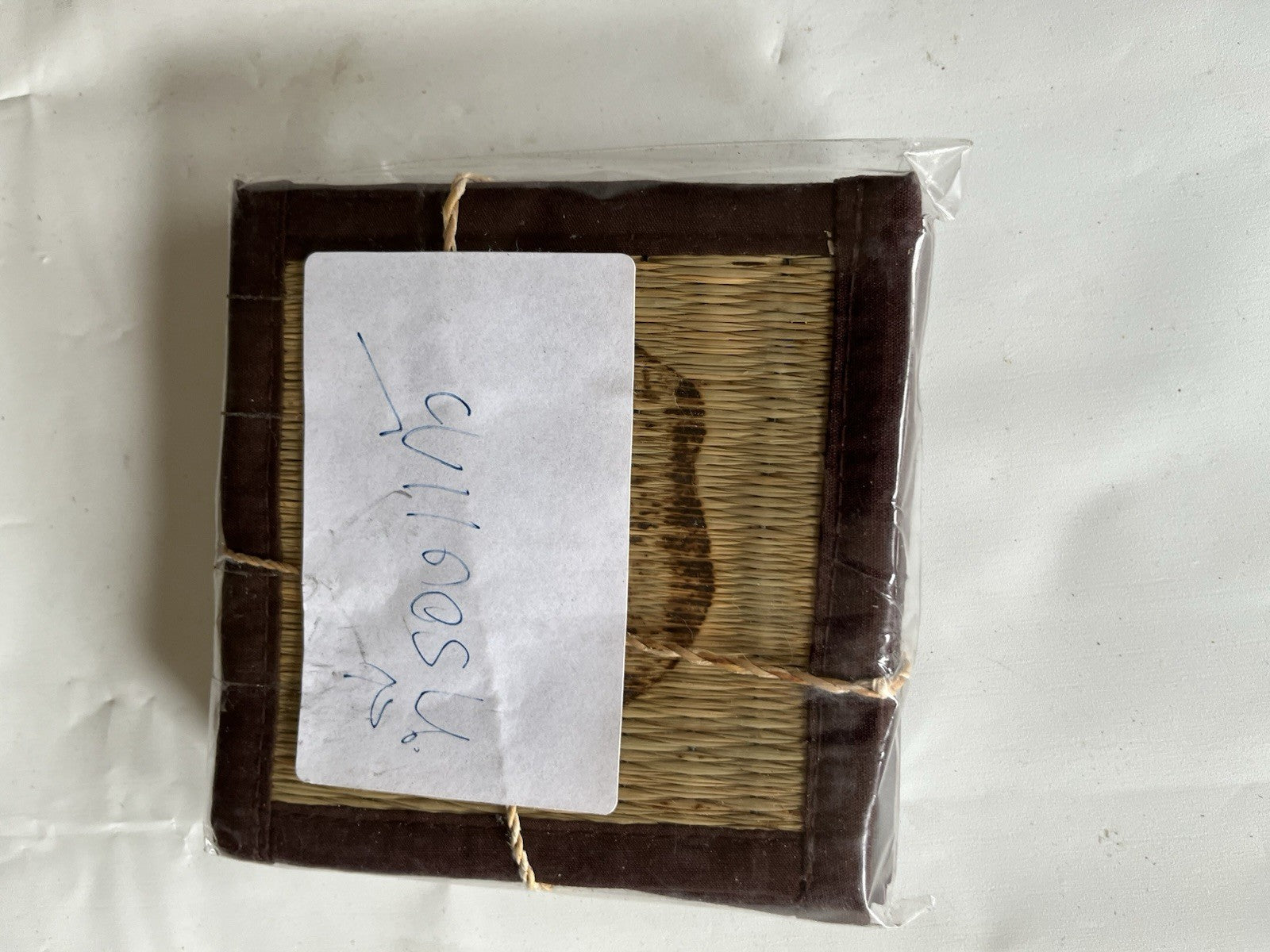 Vintage New/Wrapped Set Of 4 Vintage Coasters Weaved Bamboo Painted Design