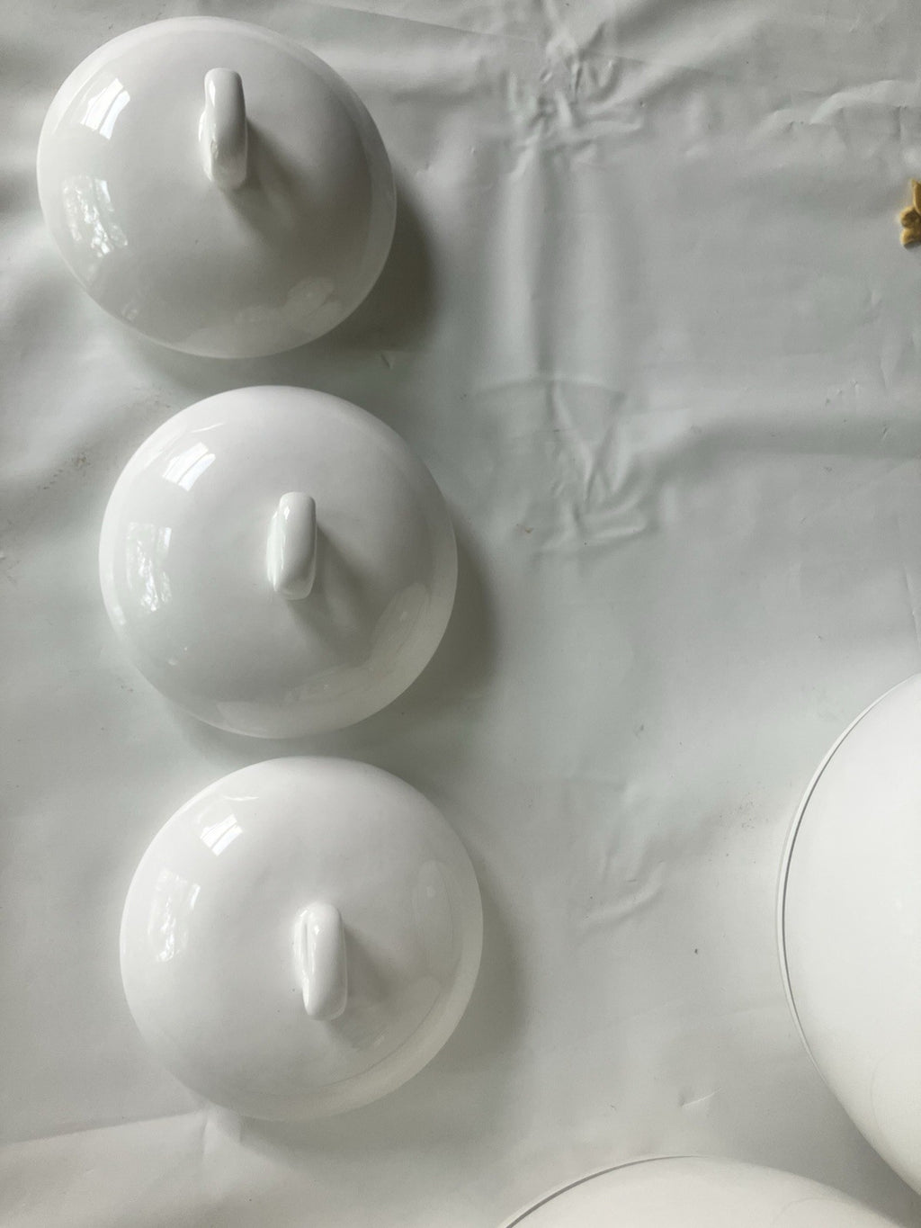 Large Ceramic Canister Set Of 3 Identical Sizes; 1, 2, 3 With Pinstripe On White