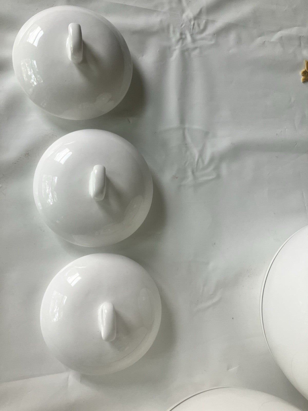 Large Ceramic Canister Set Of 3 Identical Sizes; 1, 2, 3 With Pinstripe On White