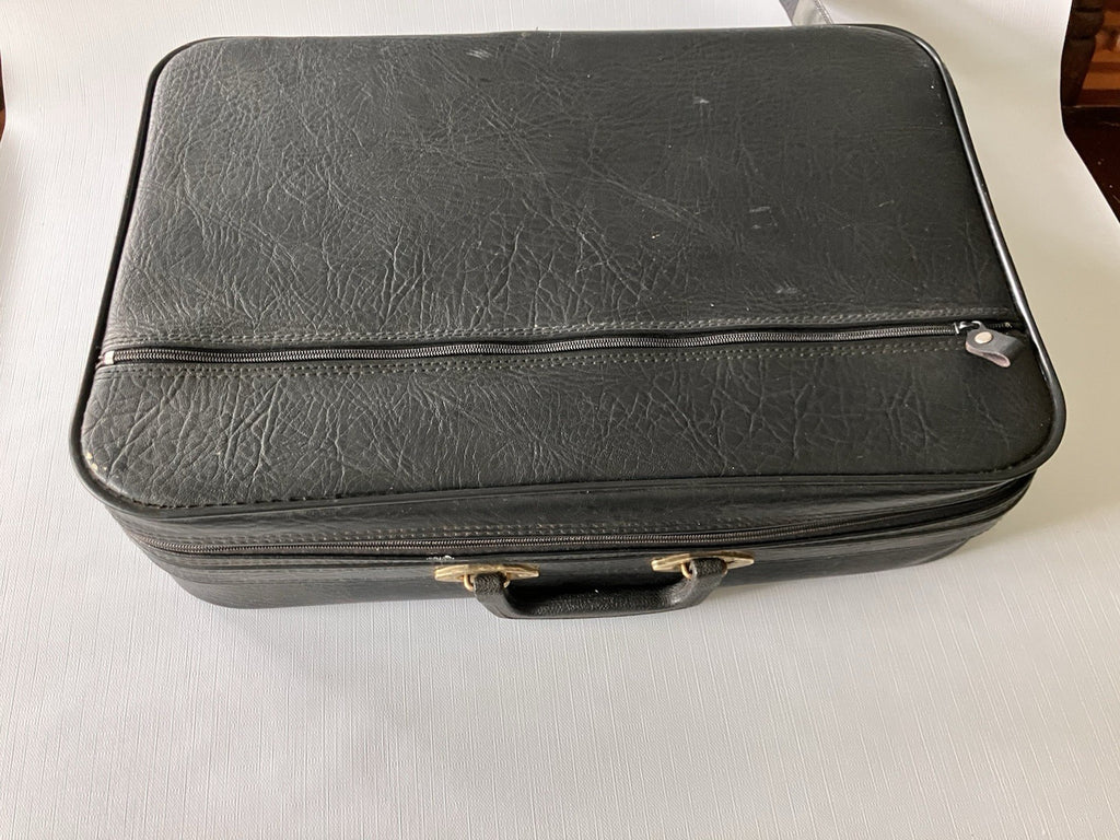 Vintage Woolworth  Black Leather Small Suitcase 