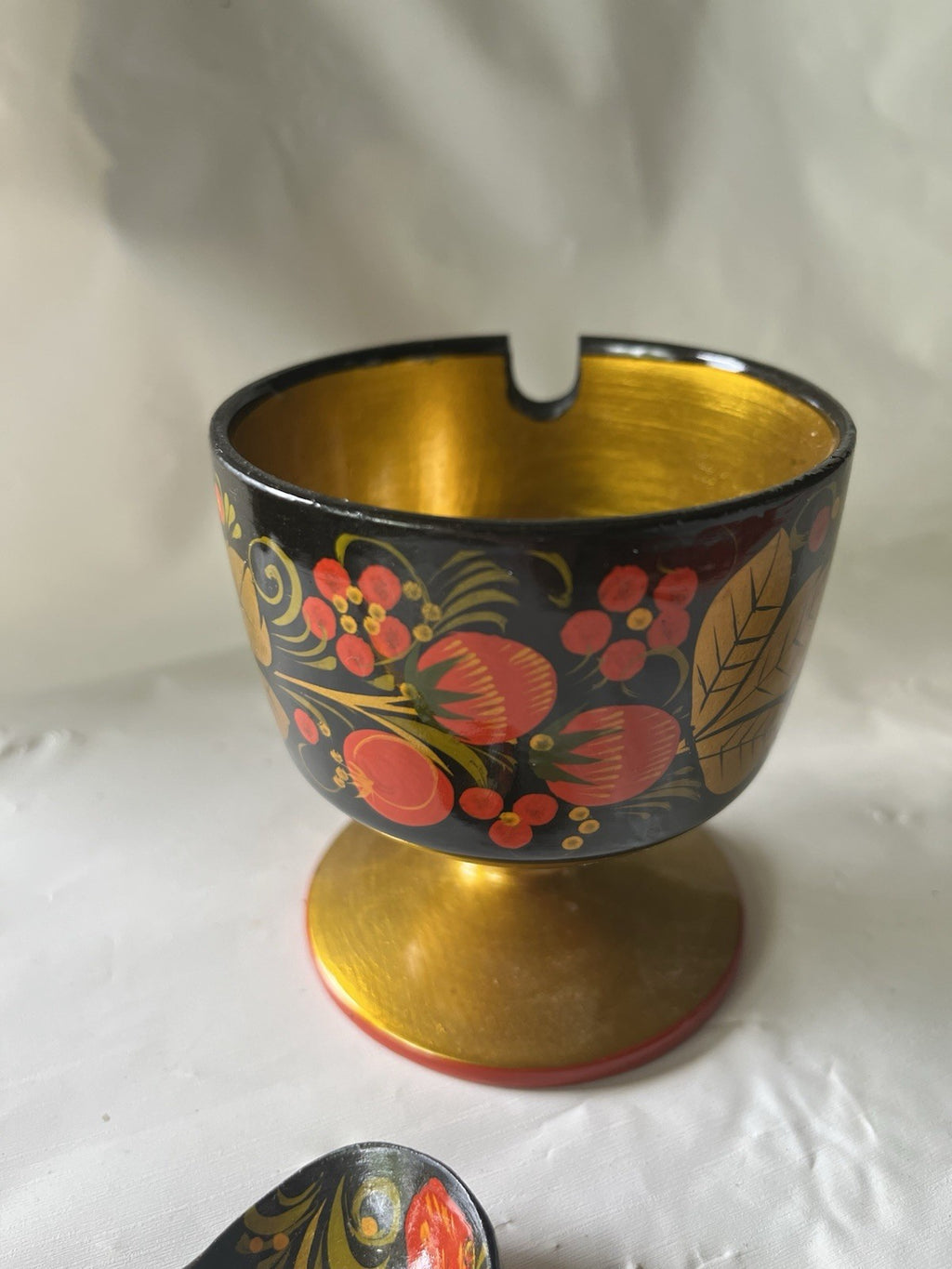 Russian Golden Khokhloma, Wooden Bowl & Spoon Set, Background painting, Folk-Art