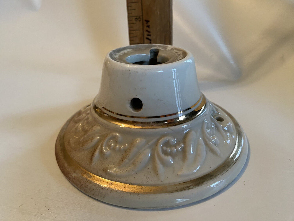 Vintage Porcelain Flush Mount Nice Detial Gold Trim