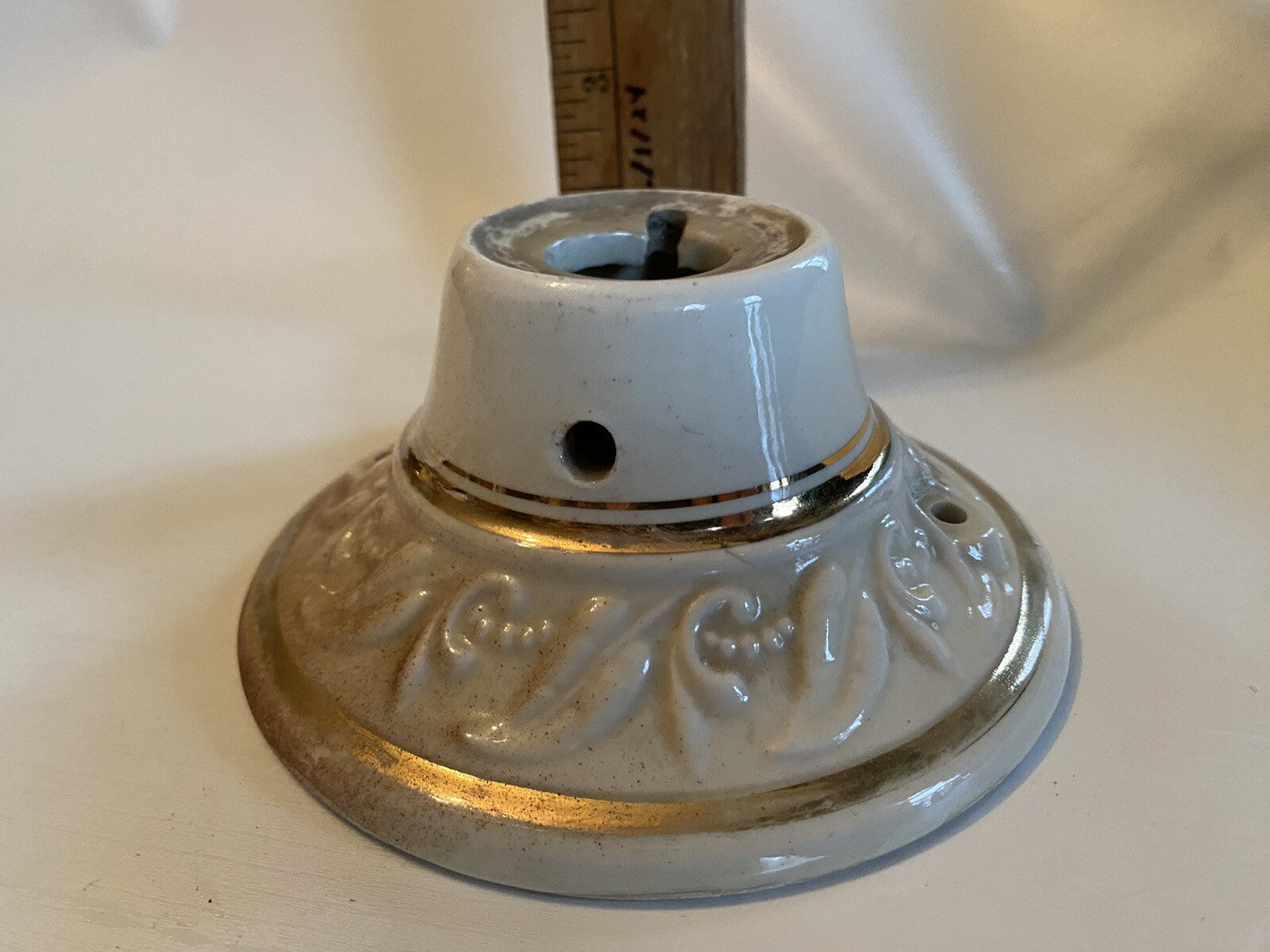 Vintage Porcelain Flush Mount Nice Detial Gold Trim