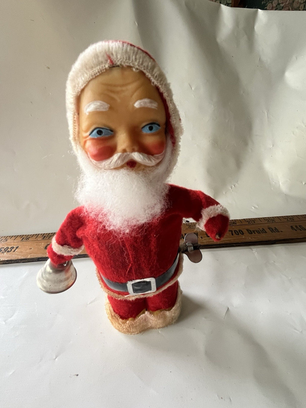 Vintage MCM 1950/60’s Mechanical Santa Claus Alps 6.5" Tall, Blue Eyes. Works!