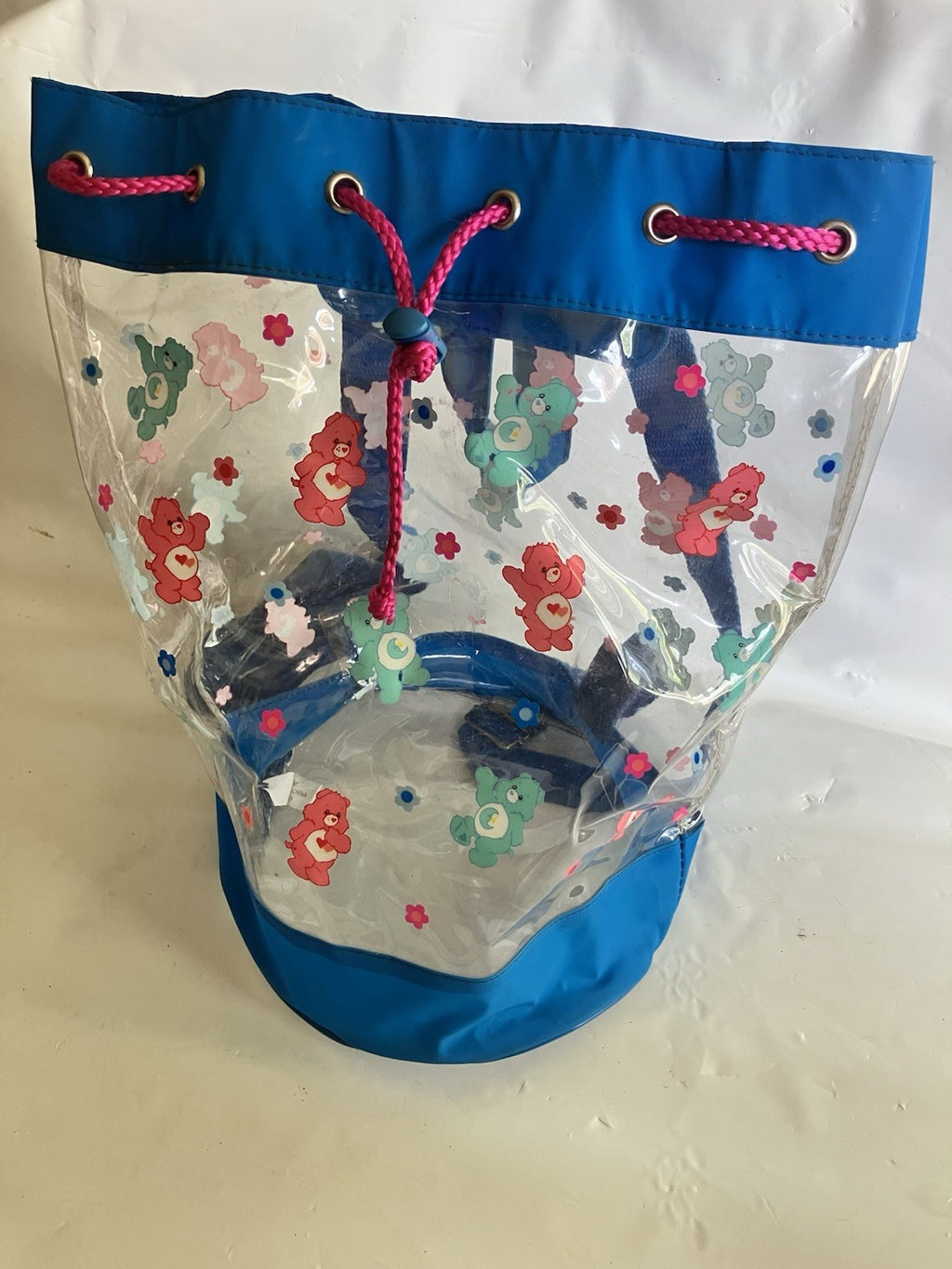 Y2K Clear Bucket Backpack, Pull Cord Care Bear  Backpack, Rare! EUC 2004 Edition