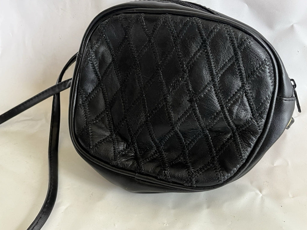 Vintage Black Leather Cross Body Purse With Gold Tone Studs