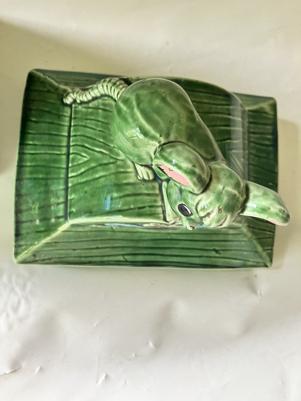 Vintage MCM Green Glazes Ceramic Hickory Dickory Cookie Jar  Made In Japan