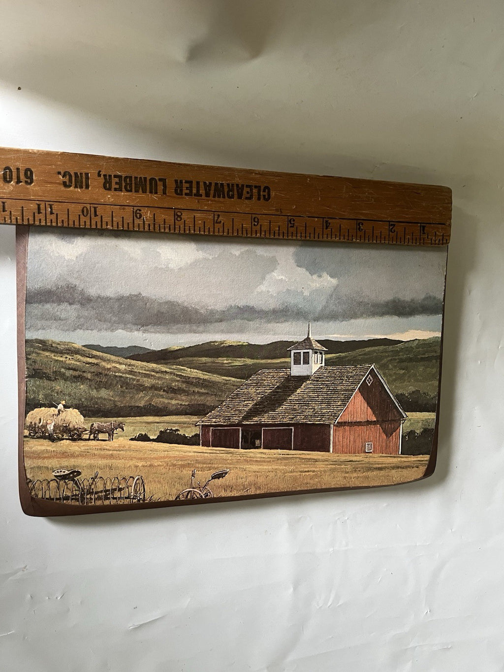 Vintage 1960/70s Wooden 9x13” Plaque Of Ethan Sloane Painting Farmland, Amish
