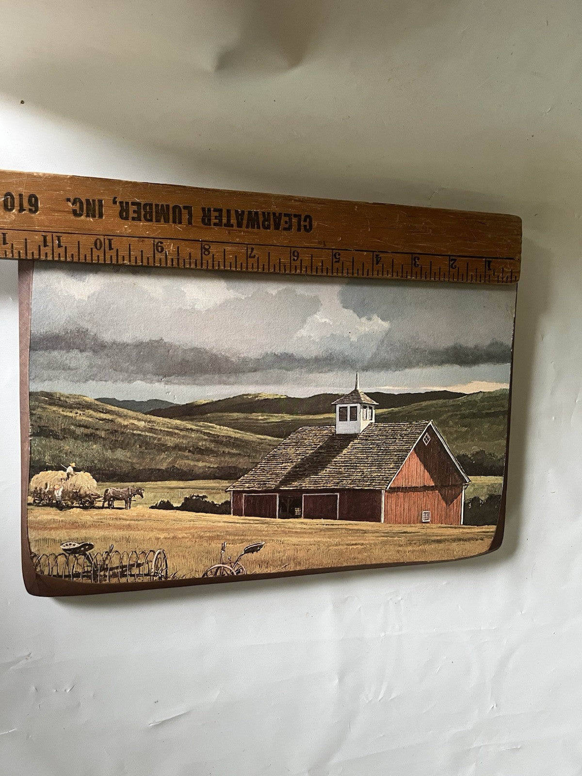 Vintage 1960/70s Wooden 9x13” Plaque Of Ethan Sloane Painting Farmland, Amish