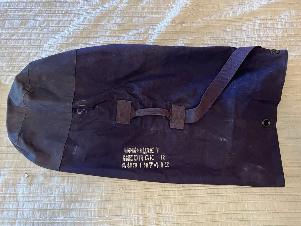 1950s 60s USAF Blue Military Canvas Vintage Laundry Duffel Bag Sea Bag Air Force