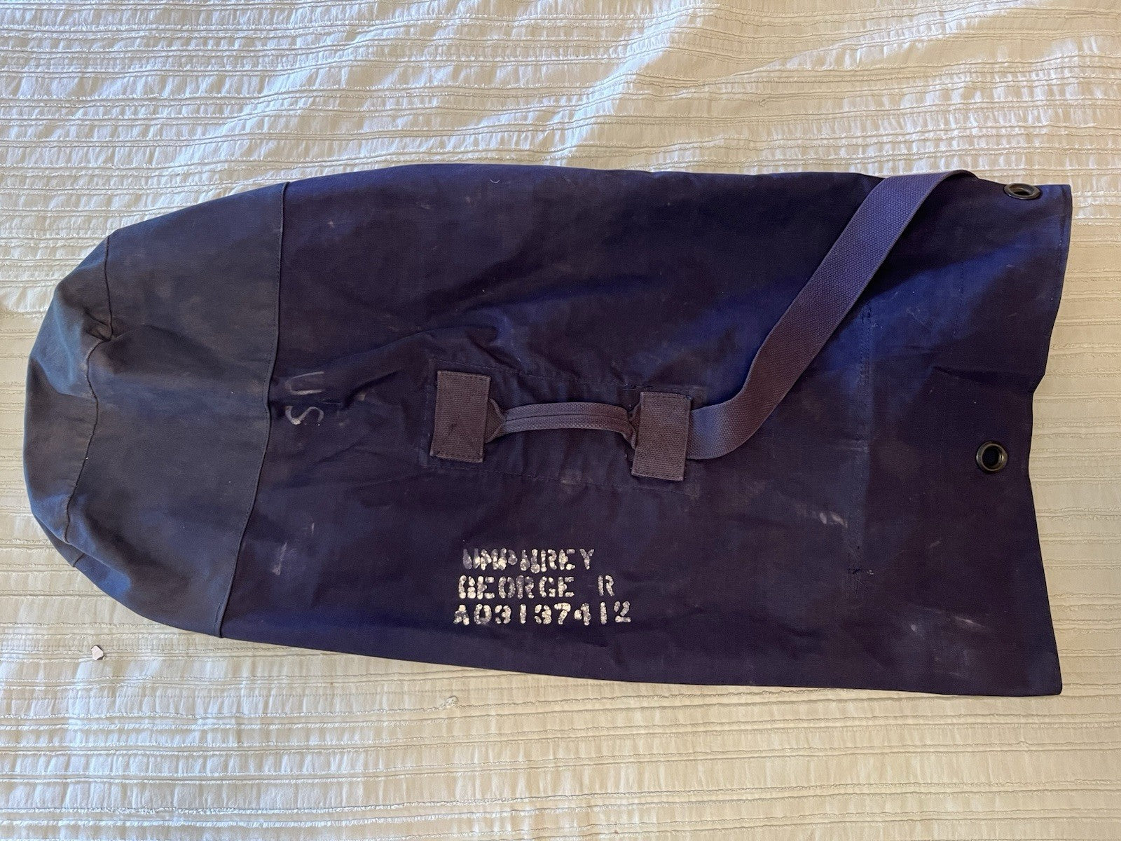 1950s 60s USAF Blue Military Canvas Vintage Laundry Duffel Bag Sea Bag Air Force