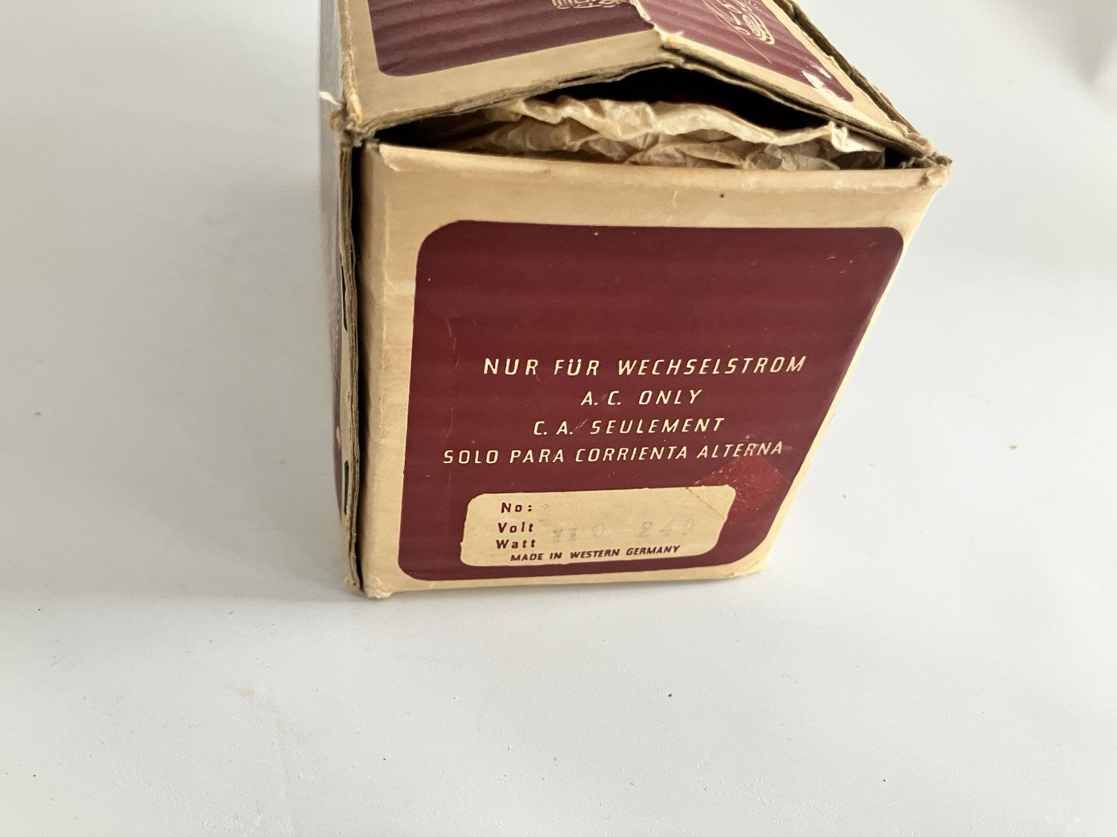 1950s German Zoeller Maroon Travel Iron W/ Original Box, Paper EVC, Never Used
