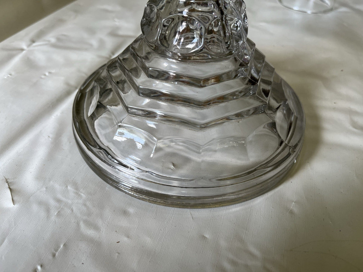 Antique 16” Clear Glass Kerosene Oil Lamp Complete W/ Flute, Metal Skirt, Base