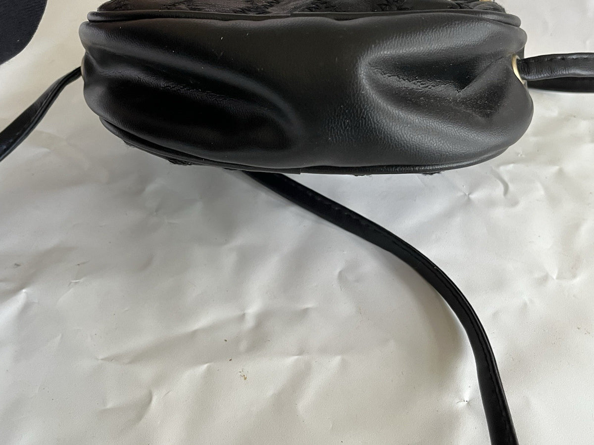 Vintage Black Leather Cross Body Purse With Gold Tone Studs