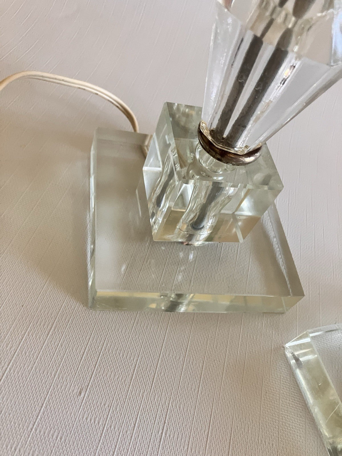 Vintage Pair Clear Luster Table Side Lamps; Working