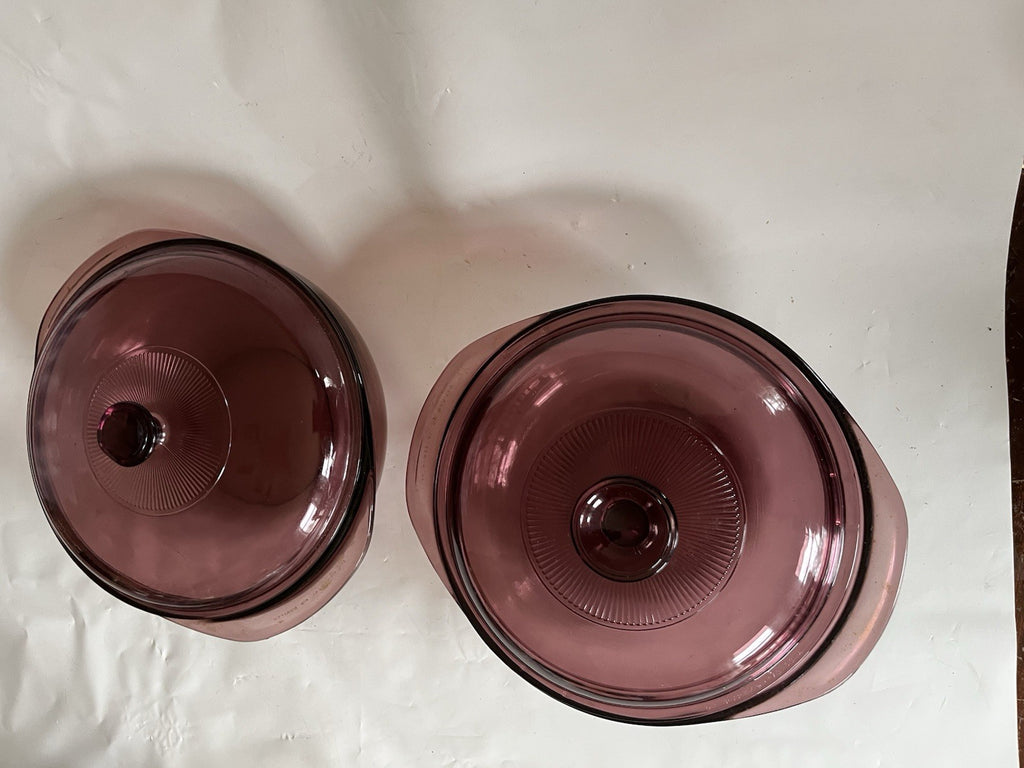 Vintage PYREX Purple Visionware Round 2 Qt Casseroles W/ Kids