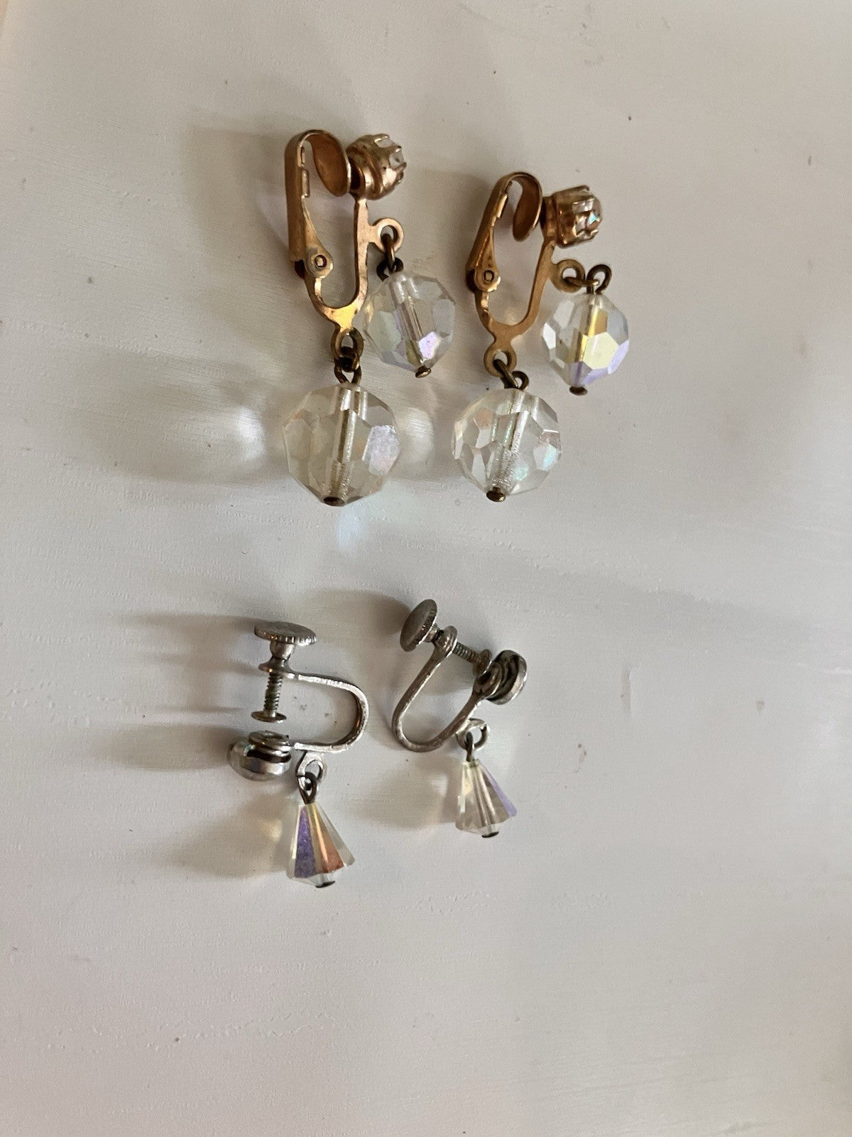 Vintage Aurora Borealis Rhinestone Clip Earrings (2 Pairs)