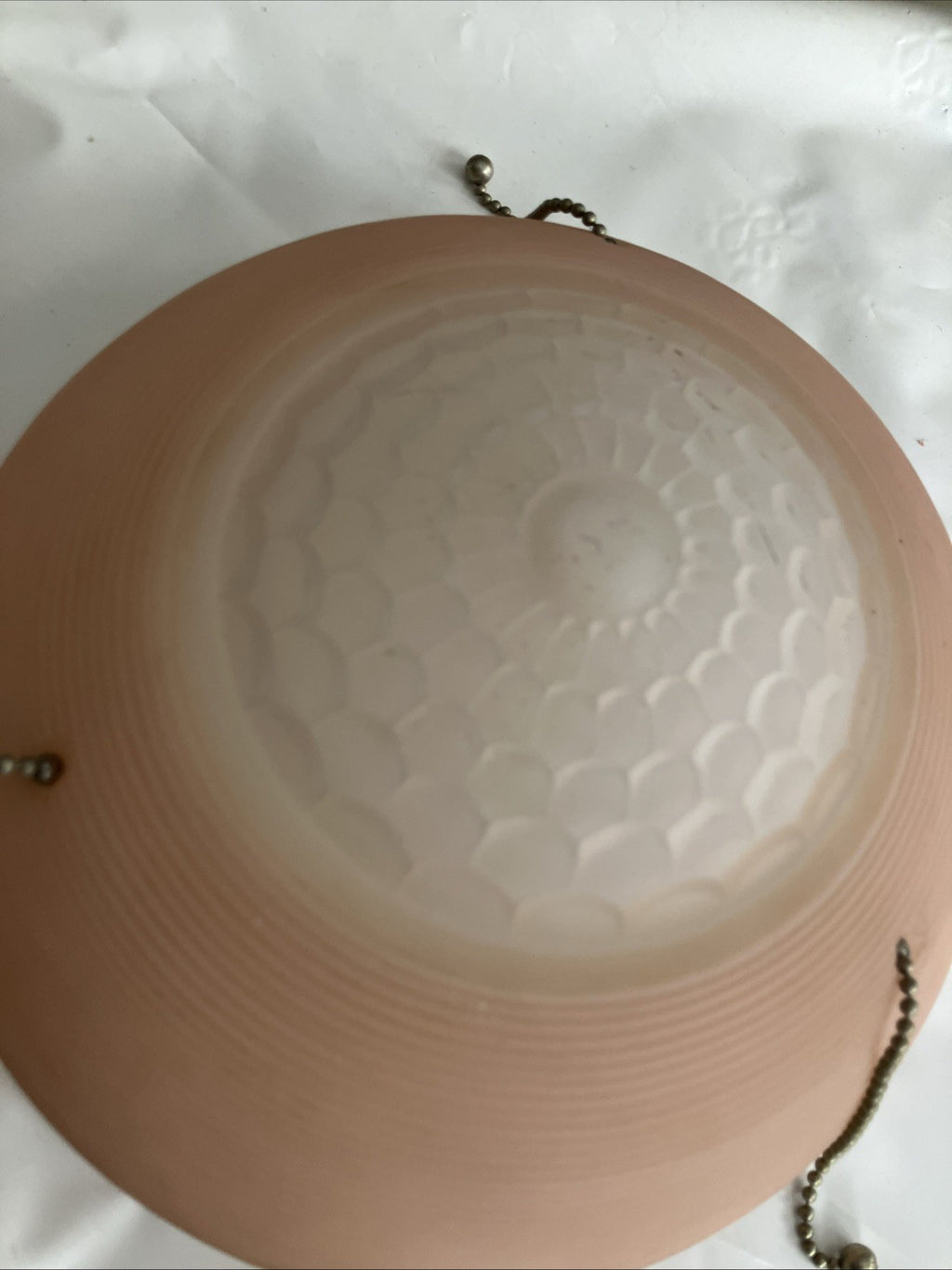 Vintage Hanging 3 Chain Ceiling Light Lamp Shade 10" Frosted Pink Glass Ribbed
