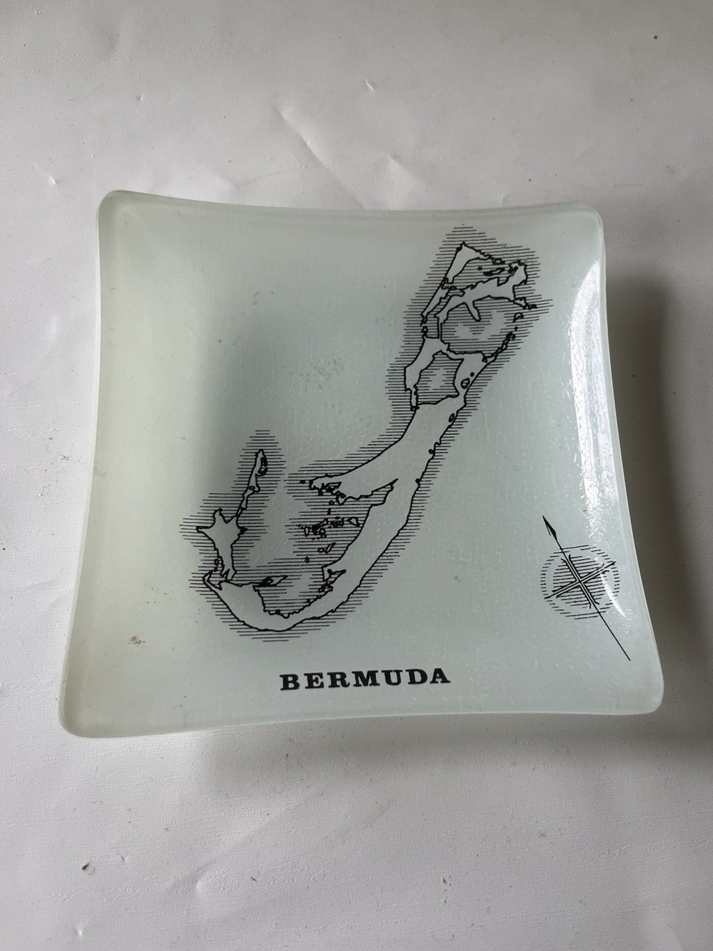 Vintage Bermuda Souvenir Trinket/Candy Square Dish With Rose Compass 