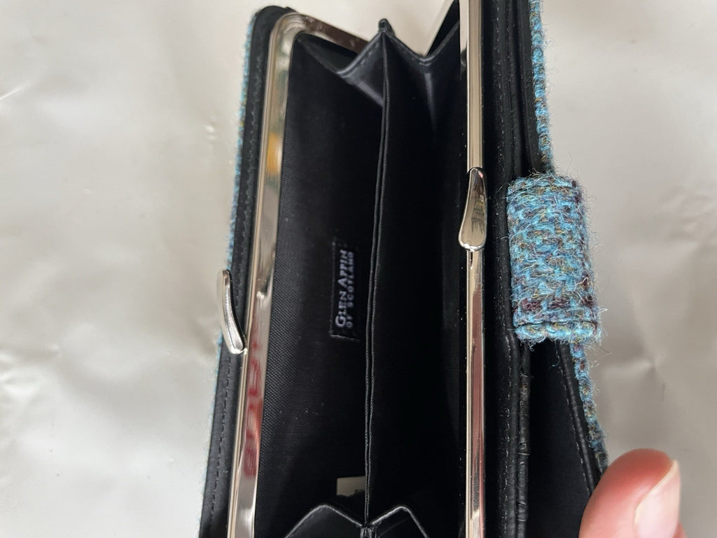 Harris Tweed Womens Blue Plaid Snap Wallet Glen Alpine Of Scotland Tag