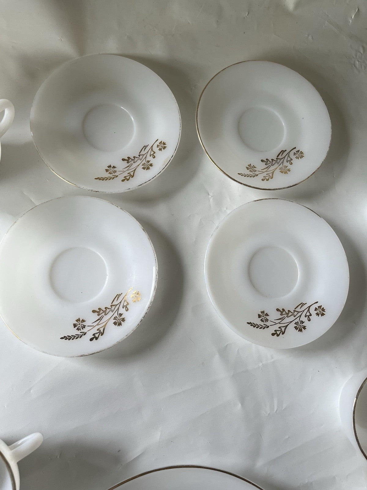 Vintage Fireking Milk Glass With Meadow Gold Detail Mix Lot, See Photos