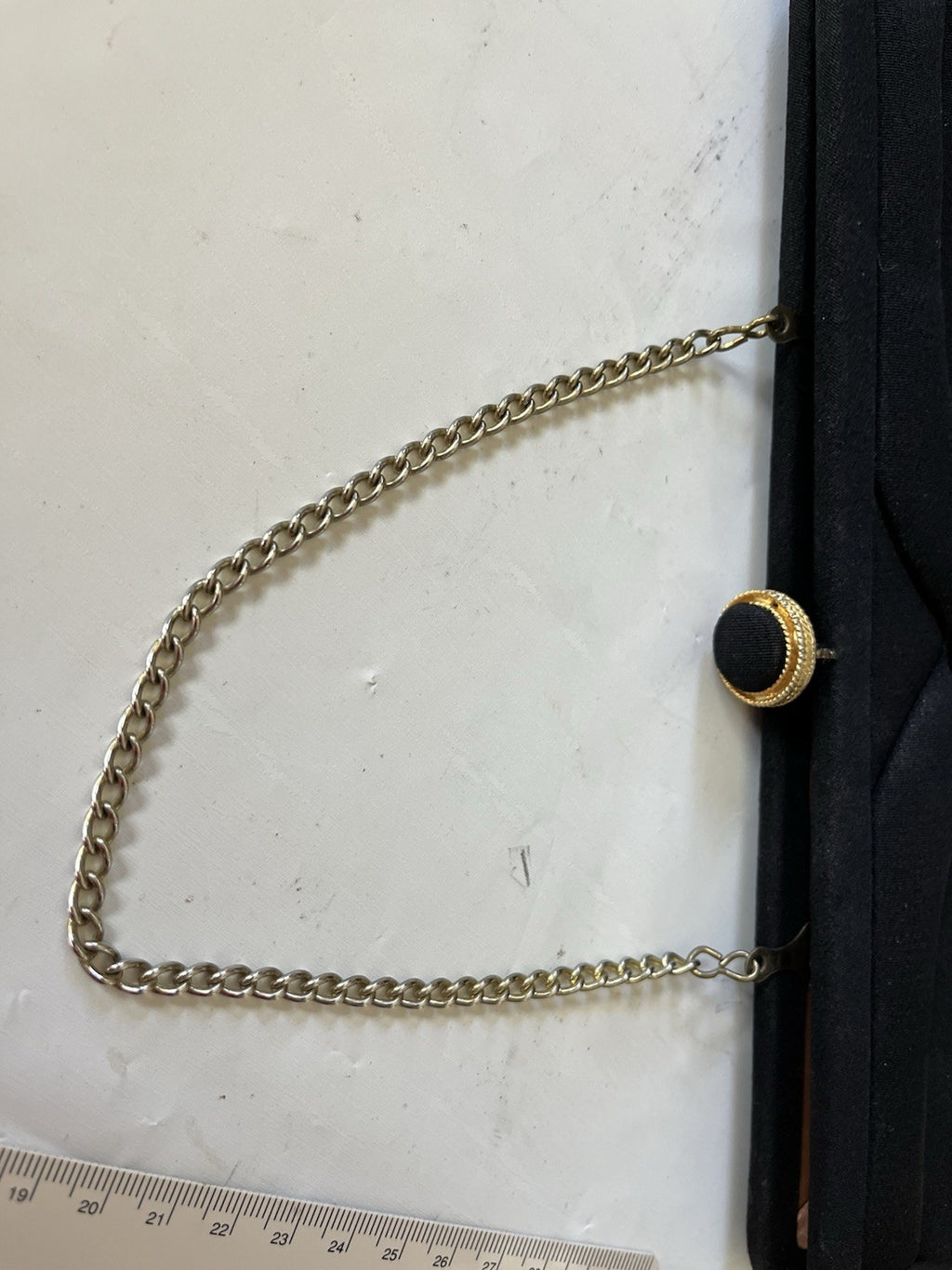 VTG Black Cloth Evening Bag/Clutch Gold Chain Strap Kiss Lock Closure MCM 1960s