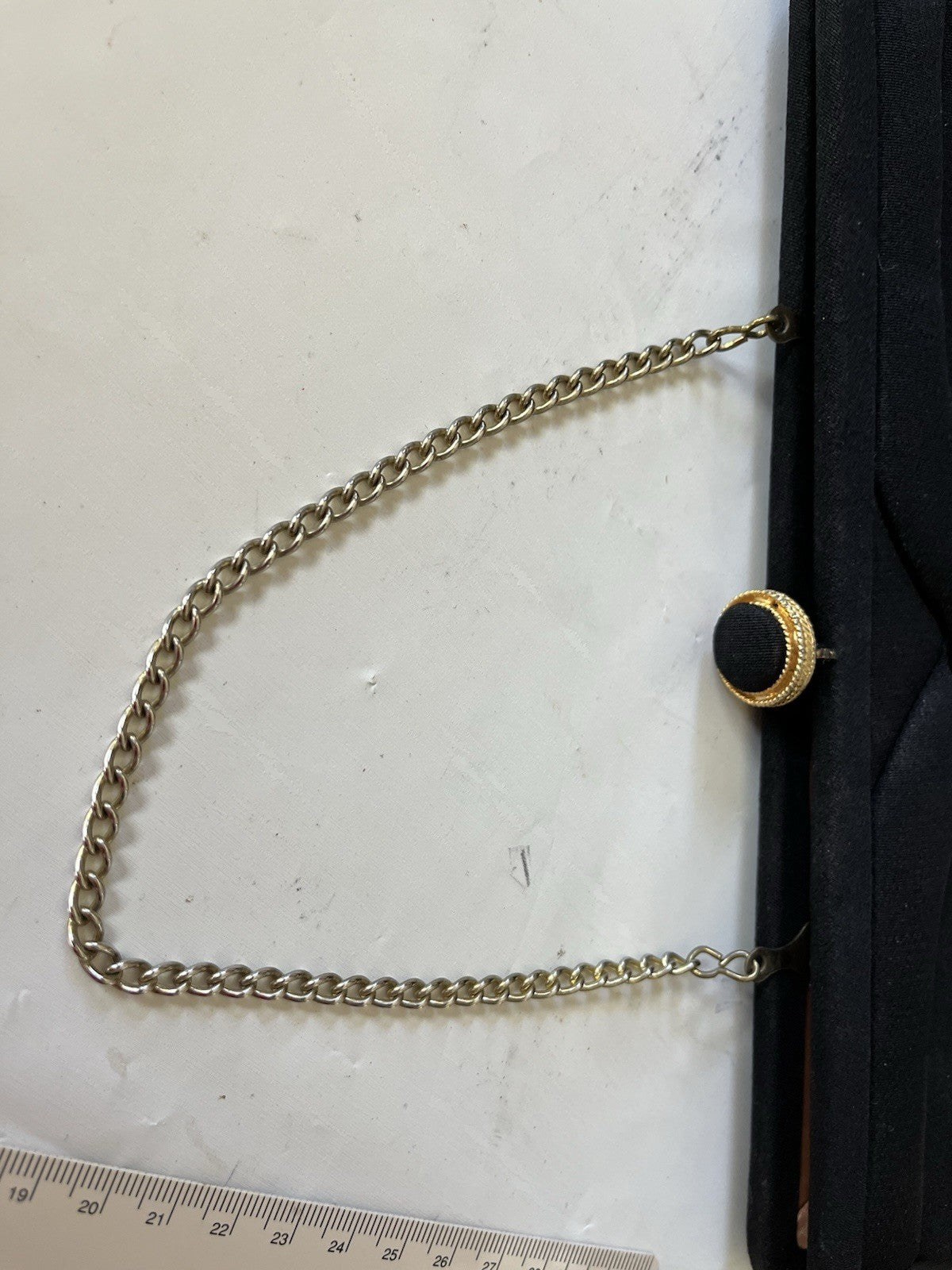 VTG Black Cloth Evening Bag/Clutch Gold Chain Strap Kiss Lock Closure MCM 1960s