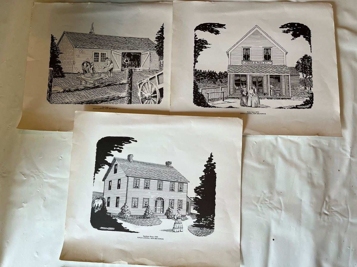 Vintage Prints Of Kings Landing N.B, Canada Set Of 3; 14”x12” Print Size