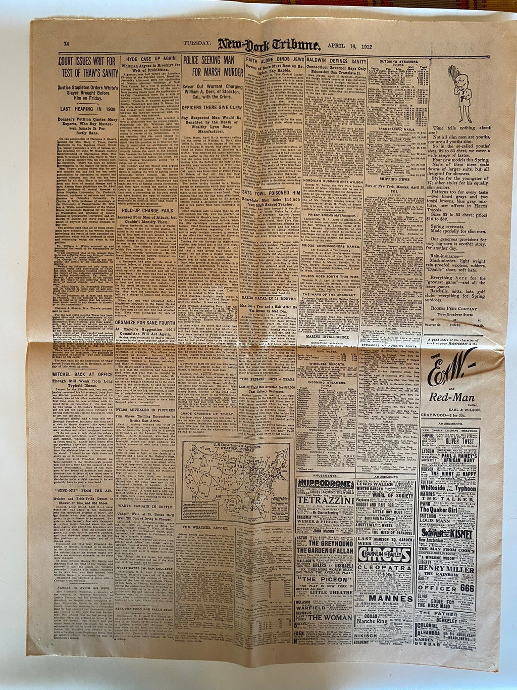 Titanic Sinks!  New York Tribune Newspaper April 16, 1912 Reprint