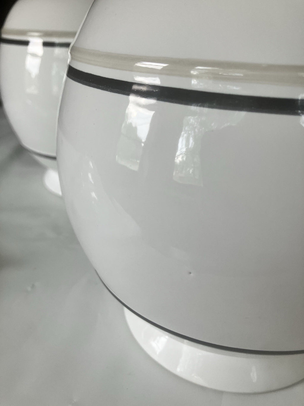 Large Ceramic Canister Set Of 3 Identical Sizes; 1, 2, 3 With Pinstripe On White