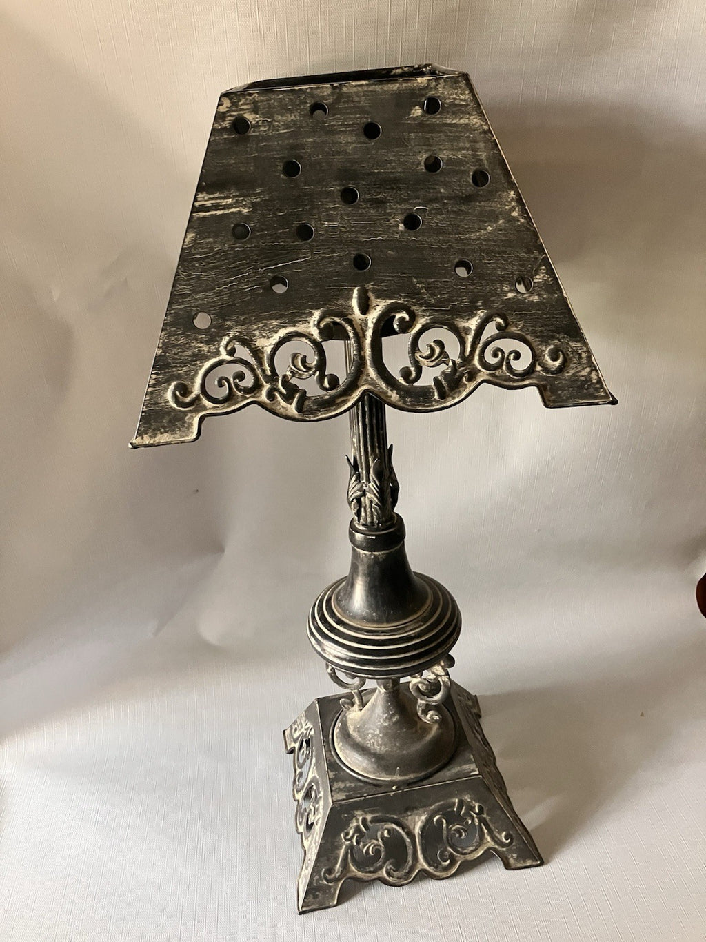 Primitive/Rustic 24” Tall Black Metal Antique Candle Holder With Matching Shade