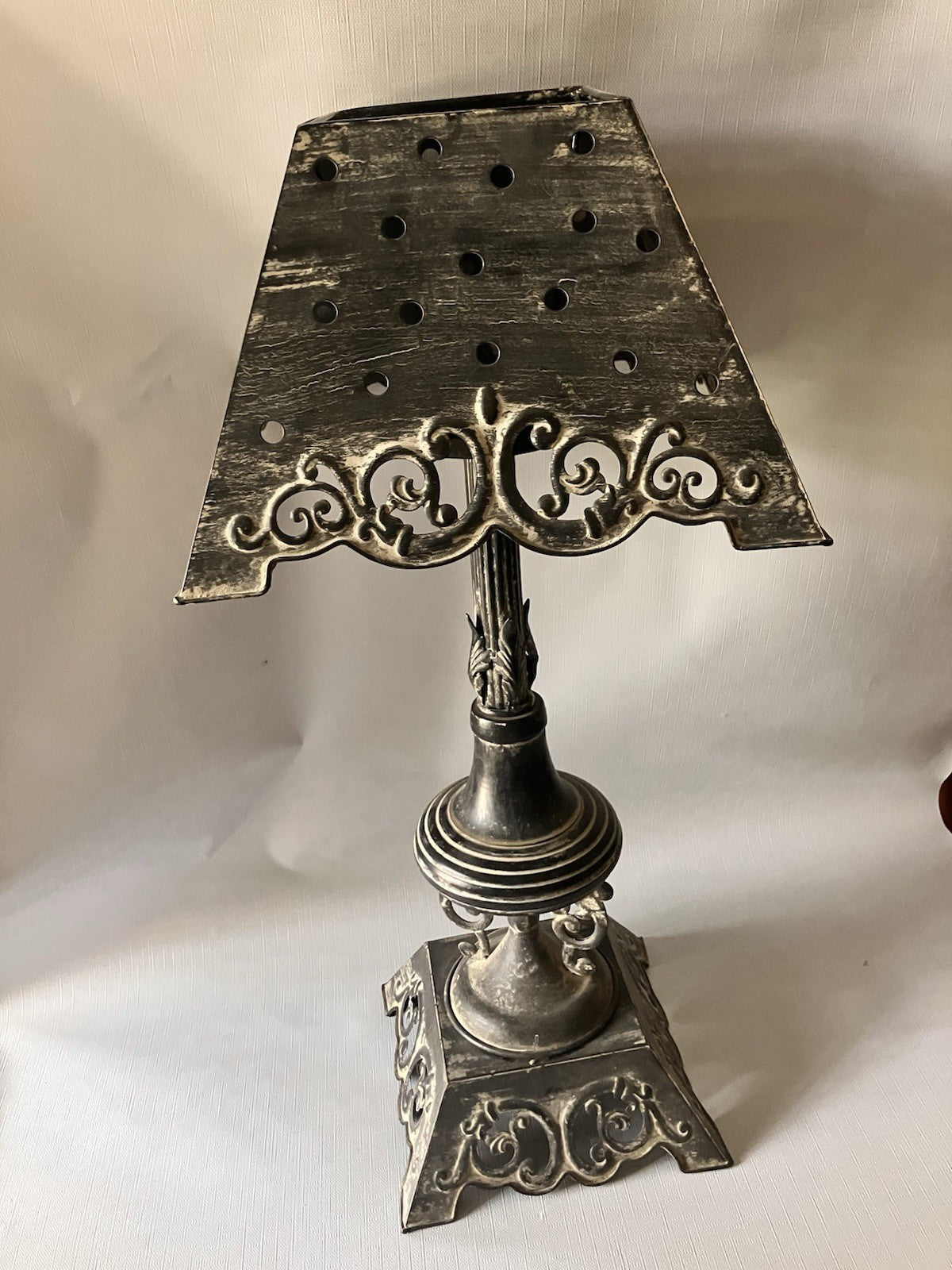 Primitive/Rustic 24” Tall Black Metal Antique Candle Holder With Matching Shade