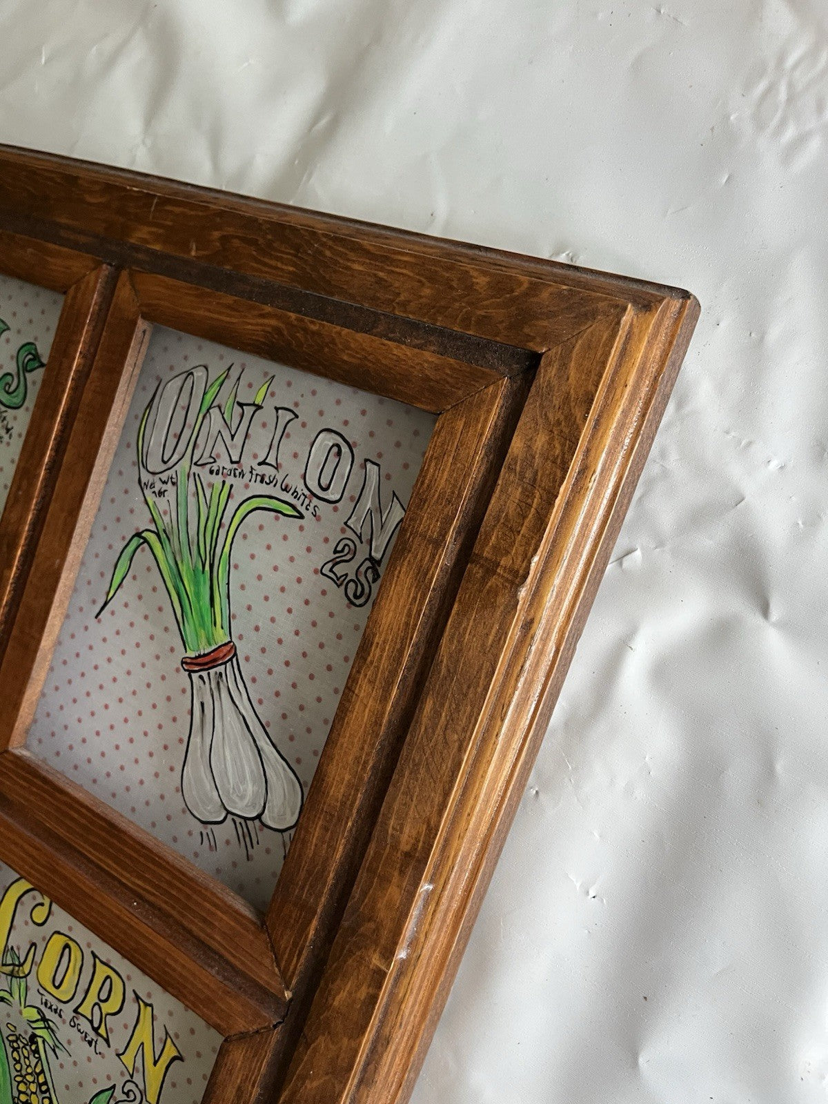 Vintage Vegetable Themed Kitchen Glass Panel Wall Mount Of Painted Vegetables