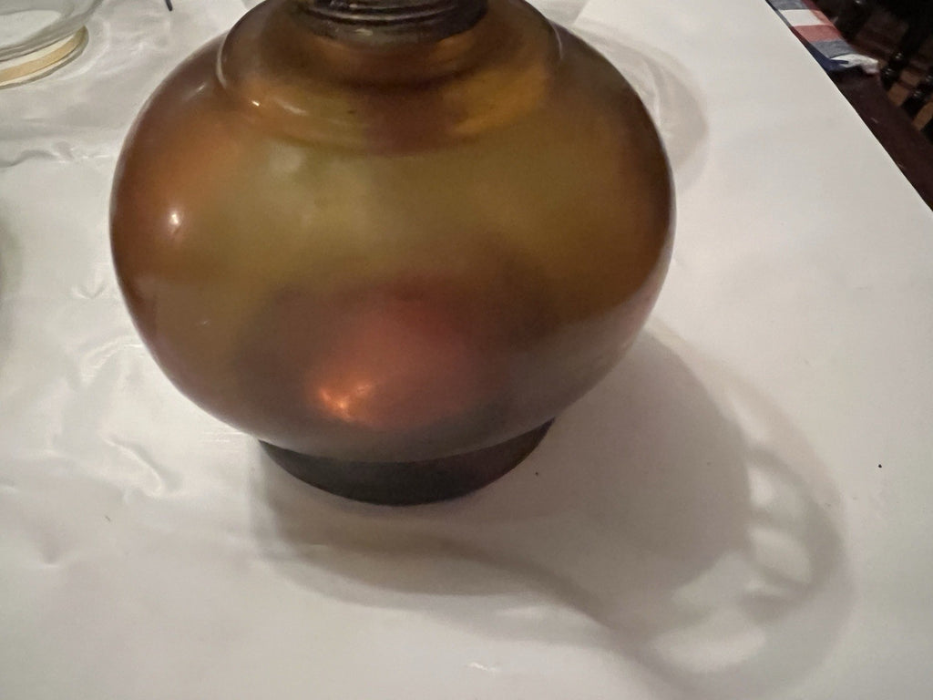 Vintage Amber Glass Hurricane Kerosene Lamp  With Original Glass Globe